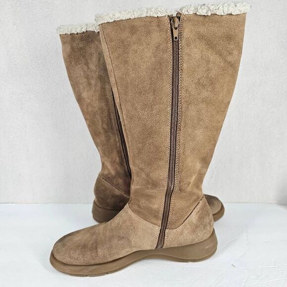 Hillard and Hanson Snowday Suede Shearling Boots Tan 9 - Picture 4 of 9